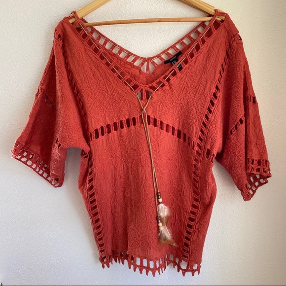 Forever 21 Burnt Orange V Neck Knit Top Sz. Small - Picture 3 of 11